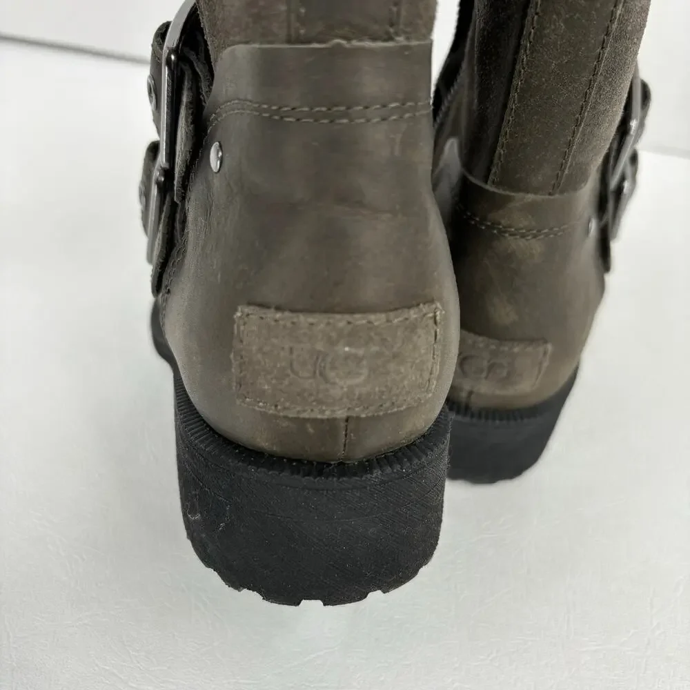 UGG Wilde‎ Moto Buckle Boots Women's Size 5.5 Waterproof Leather Suede Wool